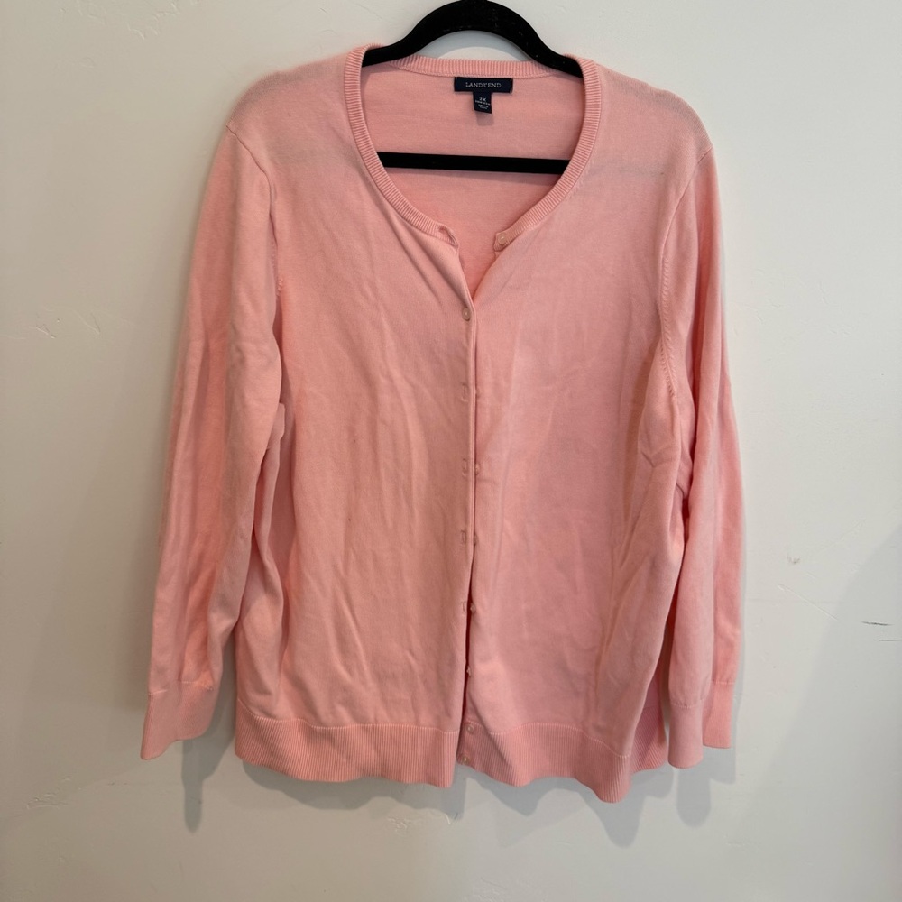 Lands End Pink Cardigan Sweater Womens Plus Size 2X Valentines Day Feminine Cute